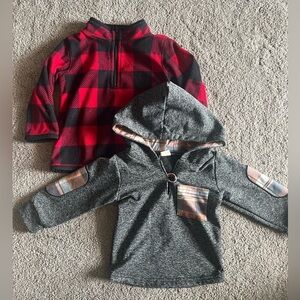 Baby Red Plaid and Gray Hoodie Set